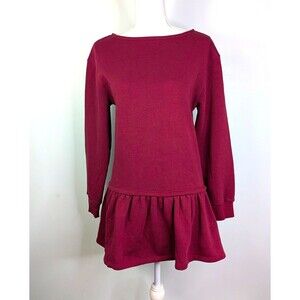 ASOS DESIGN Sz XS Burgundy Ruffle Hem Fleece Sweatshirt Boat Neck Coquette Soft